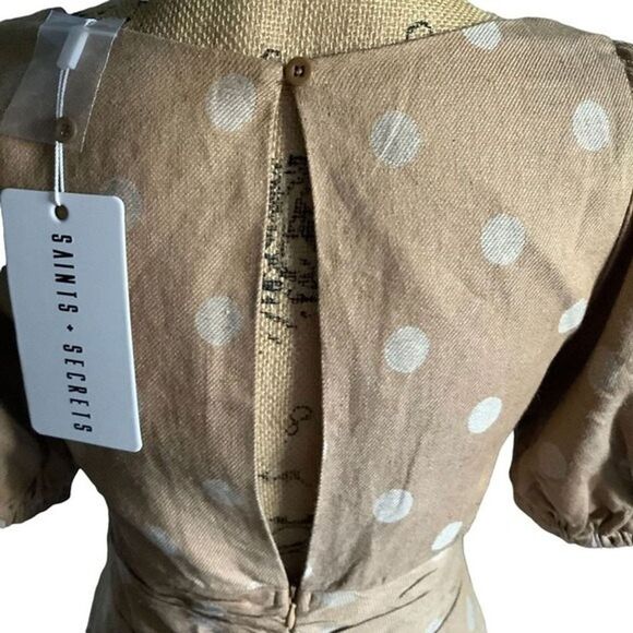 SAINTS + SECRETS Puff Sleeves Flattering Polkadot Mini Dress - Picture 6 of 11